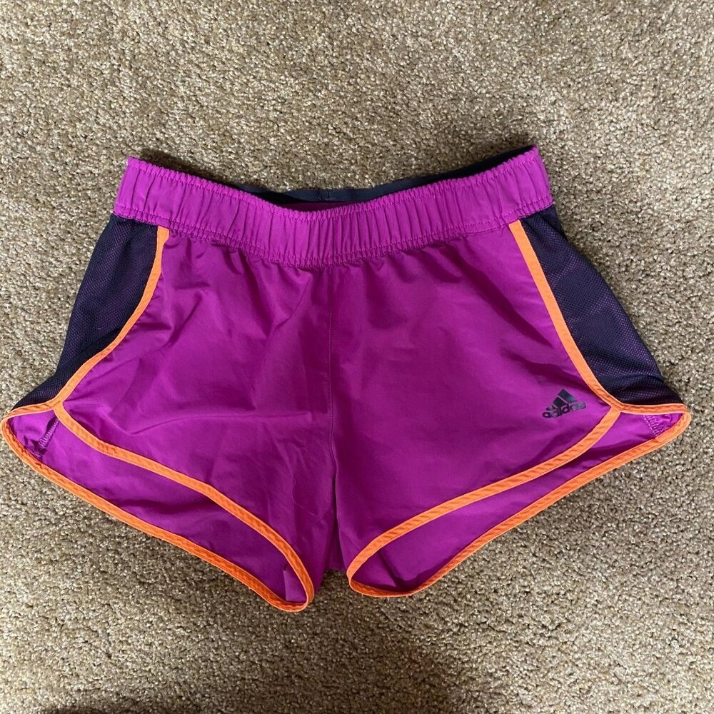 Adidas Running Athletic Shorts Womens Small Purple Logo Performance Gym Bright